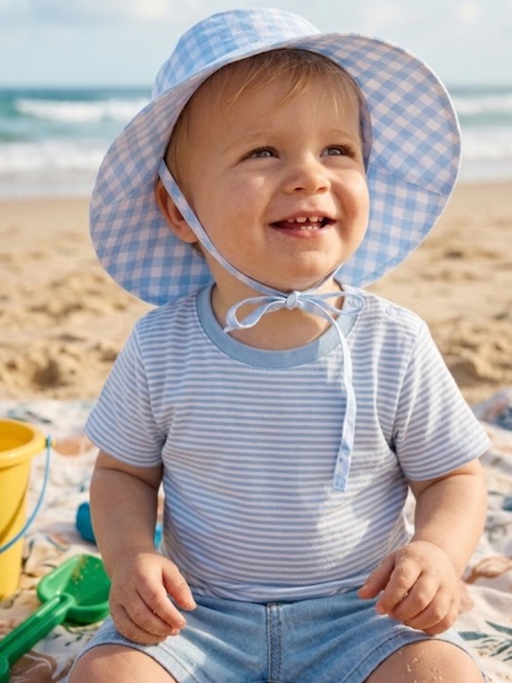 Minnow Baby Blue Gingham Sun Hat for Kids